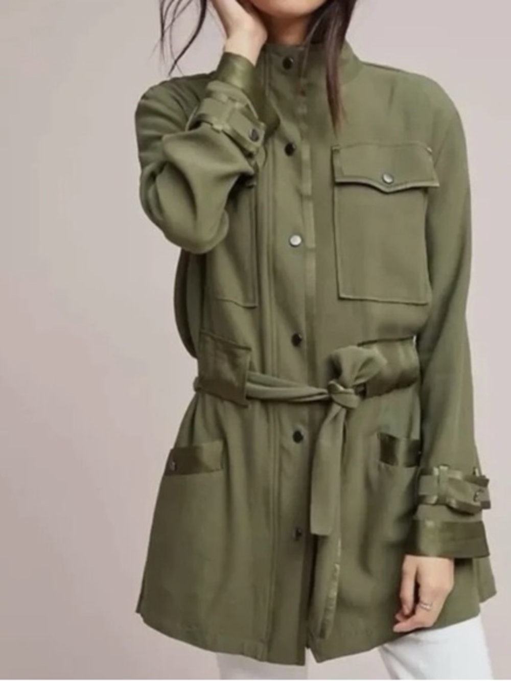 Anthropologie 34N 114W Olive Utility Belted Jacket/Dress L